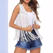 tassel deerskin velvet Rivet vest街头 铆钉流苏棕色鹿皮绒马甲