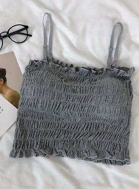 Camisole with chest cushion wood ear folds带胸垫褶皱吊带背心