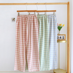 薄款全棉纱布格子睡裤Thin cotton gauze checkered pajama pants