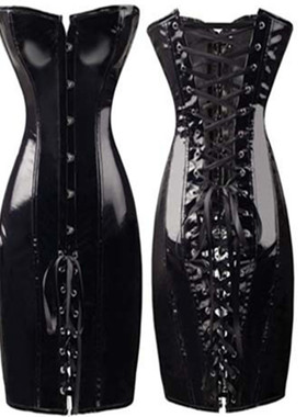 Leather one-piece shape-shaping dress皮革无袖连体塑身连衣裙