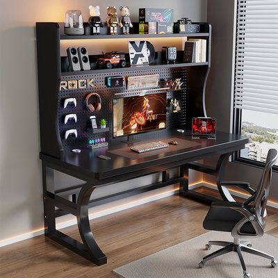 实木洞洞板书桌书架一体桌办公桌