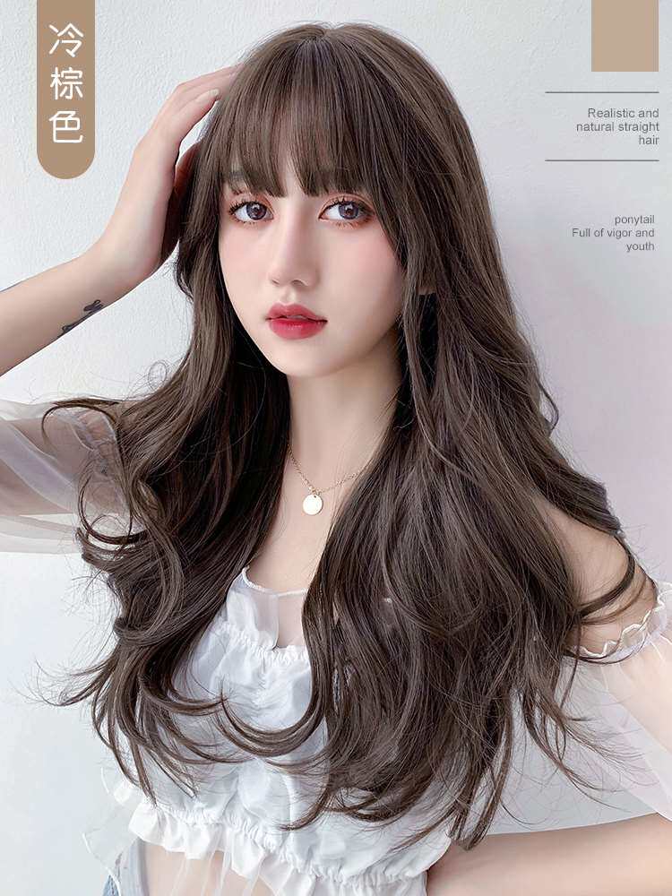 2021年时尚新款假发女长发隐形自然大波浪适合圆脸发型全头长卷发