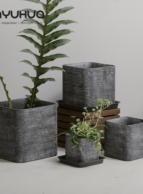 水泥灰色圆角正方形花盆北欧简约特大号大口径种量天尺天堂鸟绿植