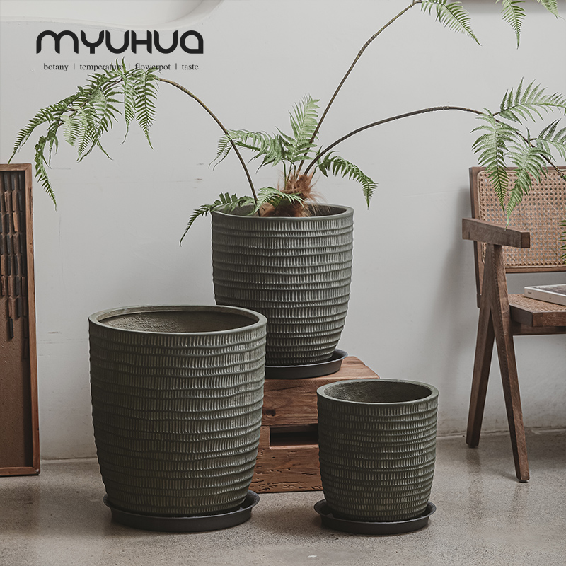 简约新中式落地绿植水泥大花盆