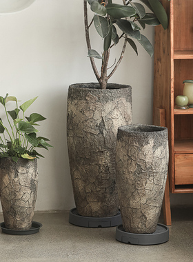 特大号灰色仿古高款加深水泥大花盆室内落地绿植花器户外庭院摆件