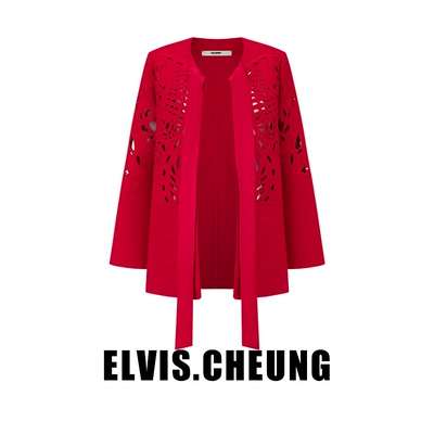 ELVIS.CHEUNG蒋云开运25贺岁新款盛世牡丹镂空绣双面尼外套上衣