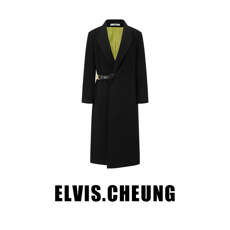 ELVIS.CHEUNG秋季新品双面呢宽肩枪驳领大衣通勤时尚女外套