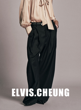 ELVIS.CHEUNG26贺岁极简风黑色精纺阔腿西裤宽松直筒裤质感休闲裤