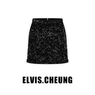 ELVIS.CHEUNG蒋云开运25贺岁新款 亮片a字半身裙高腰显瘦包臀短裙
