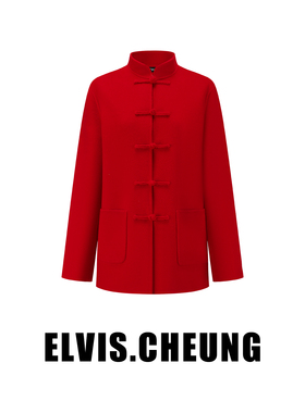 ELVIS.CHEUNG25秋冬新中式红色立领盘扣双面毛呢外套加厚百搭大衣