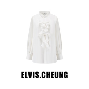 長袖 ELVIS.CHEUNG25秋冬新款 全棉矮領泡泡袖 襯衫 寬松顯瘦 女個性
