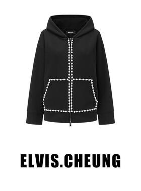 ELVIS.CHEUNG蒋云25春夏新品珍珠饰边空气层连帽卫衣女时尚上衣