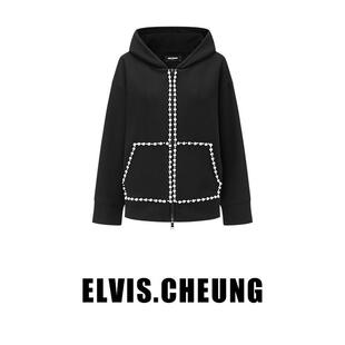 ELVIS.CHEUNG蒋云25春夏新品珍珠饰边空气层连帽卫衣女时尚上衣