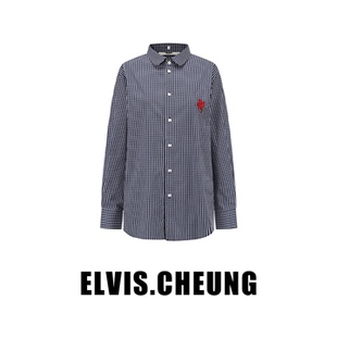 上衣時尚 百搭 女寬松休閑長袖 ELVIS.CHEUNG25秋冬太陽格繡花襯衫