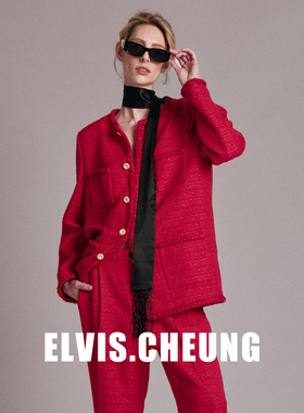 ELVIS.CHEUNG26贺岁小香风红色粗花呢短外套女复古风高定气质上衣