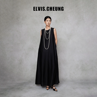 ELVIS.CHEUNG25秋冬龟裂纹香云纱阔版连衣裙女宽松休闲时尚长裙