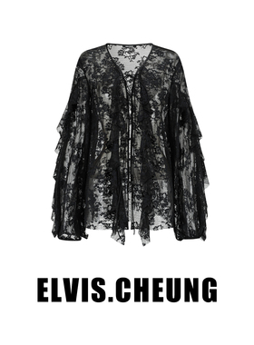 ELVIS.CHEUNG26春夏法式复古蕾丝荷叶边透视层次感长袖衬衫上衣