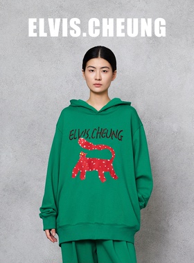 ELVIS.CHEUNG25秋冬拽豹LOGO绣花连帽卫衣女宽松高级显瘦百搭上衣