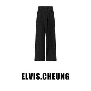 ELVIS.CHEUNG25春夏新品 纯色简约 精仿斜门襟阔腿裤 宽松女休闲长裤