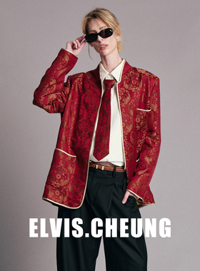 ELVIS.CHEUNG26贺岁新中式织锦香云纱貔貅招财提花对襟外套高级感