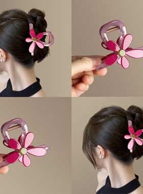 复古紫色花朵抓夹气质半扎发夹女2025新款高级感盘发鲨鱼夹子头饰