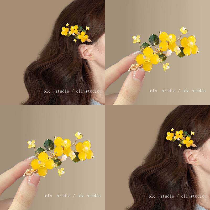 碎刘海发夹侧边水晶花飘香