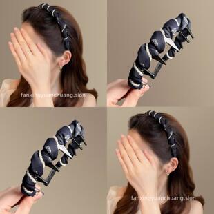 韩版防滑齿珍珠缠绕发箍倒插梳布艺时尚压发头箍小香风时尚发卡女