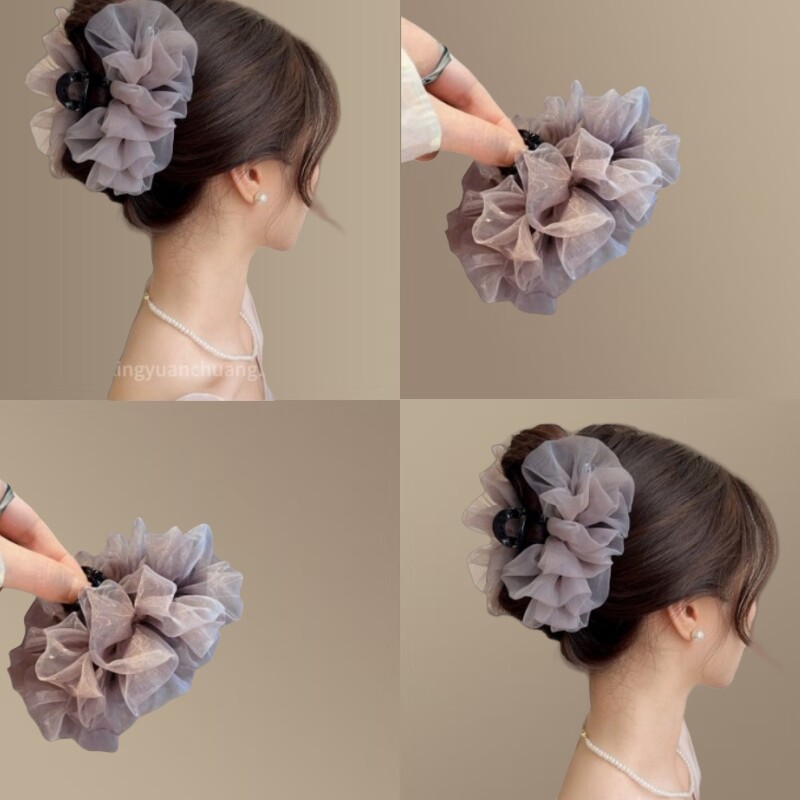 后脑勺抓甜美发卡女网纱花