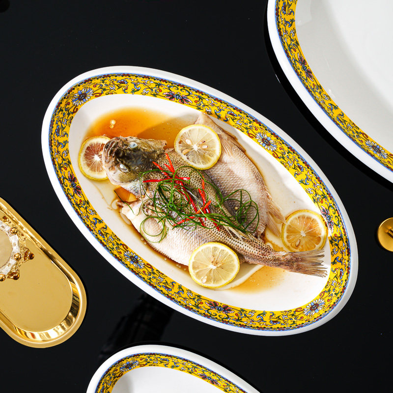 创意家用大号珐琅厚边鱼盘小龙虾蒸鱼盘子麻辣酒店餐具陶瓷椭圆形,餐饮具,盘,淘宝优惠券,粉丝福利购,淘宝优惠卷