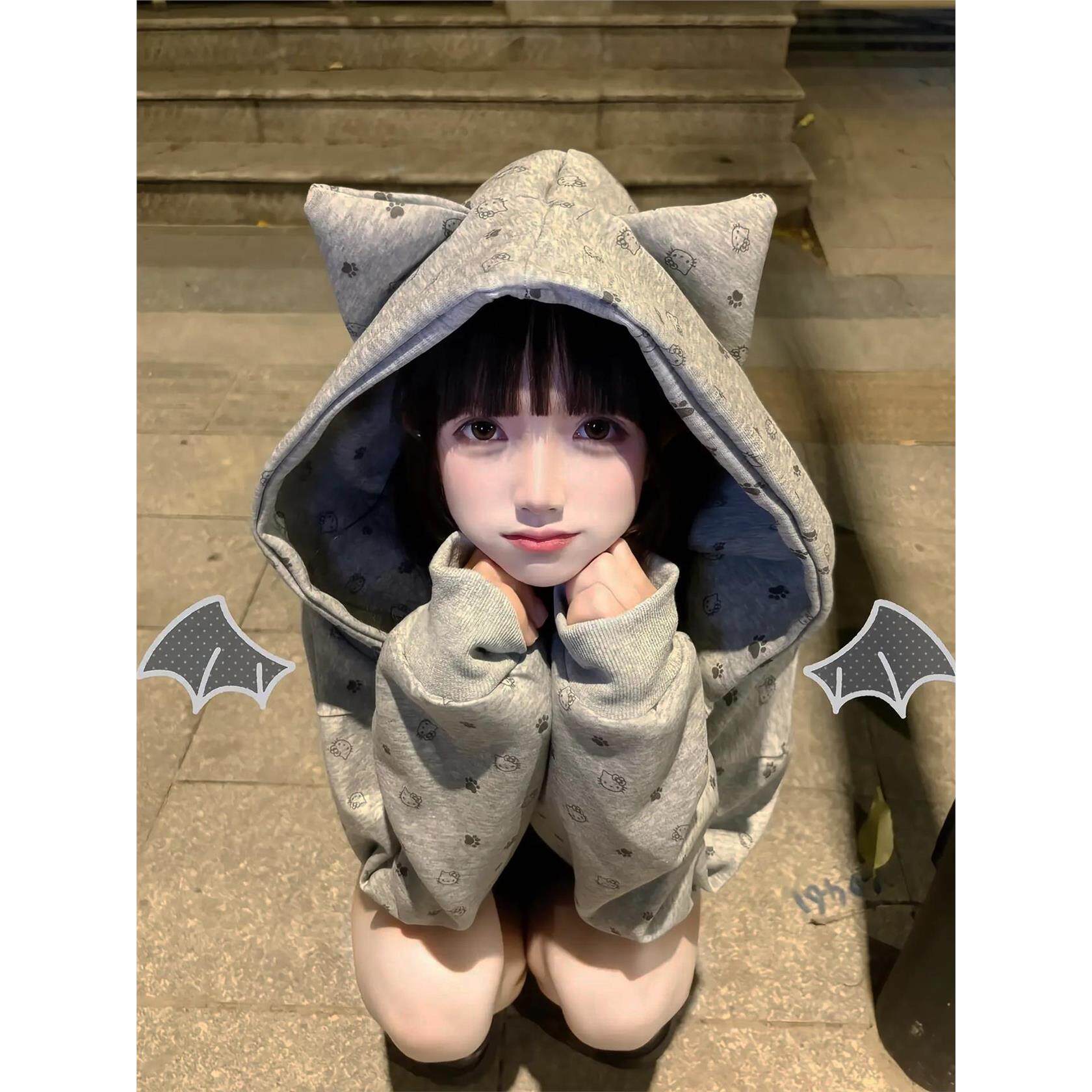 韩系甜美学院风连帽开衫卫衣女秋冬新款宽松慵懒百搭上衣加厚外套