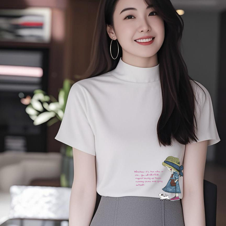 半高领短袖T恤女内搭2025春季新款中高领修身显瘦打底衫洋气上衣