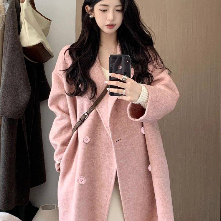 燕麦色毛呢大衣女2025秋冬新款韩版宽松中长款爆款呢外套