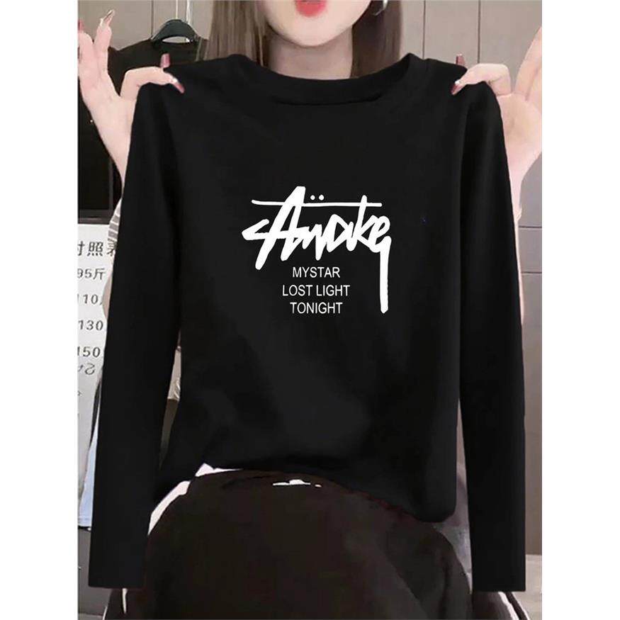 2025新款黑色长袖t恤女春秋冬纯棉设计感圆领正肩上衣百搭打底衫