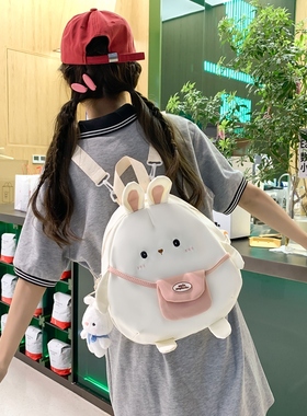 可爱卡通兔子包包女生迷你双肩包女大学生搞怪帆布小背包软妹书包