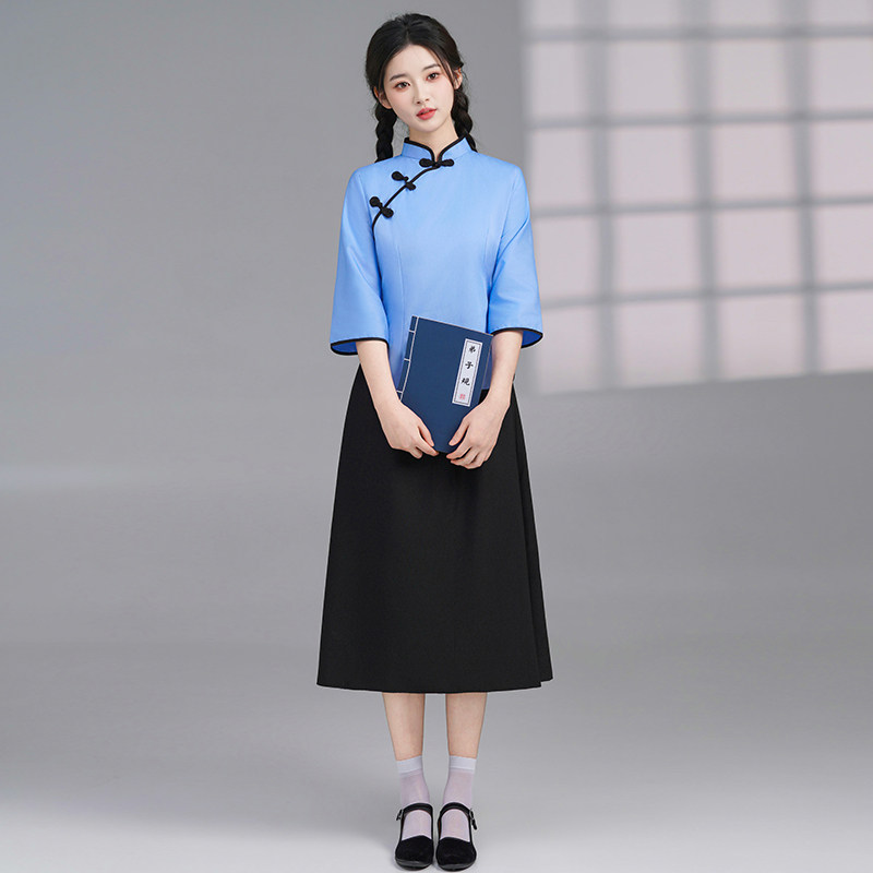 民国风女装五四青年装学生服装复古中山装套装朗诵合唱演出班服男图片