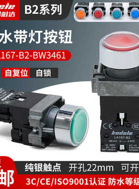 科耐达LA167-B2-BWF3361 BWF3462带灯防水防尘自复位自锁按钮开关
