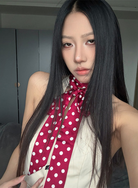 韩版ins风波点丝巾飘带