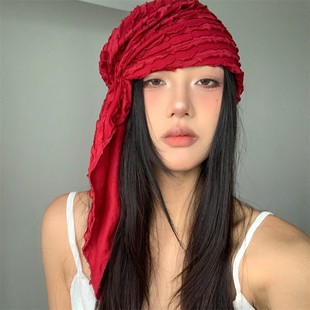 新款异国废土风堆堆帽边女士包头帽子辣妹Y2K亚文化帽小众头巾帽