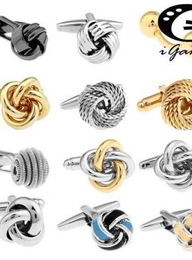 Free shipping Black Cufflinks for en fashion knot design to