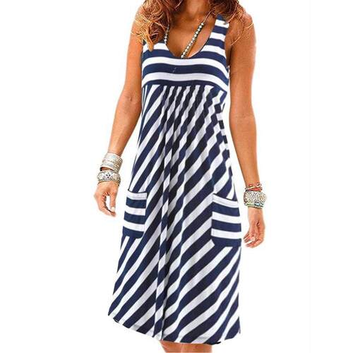Fashion striped dress summer dress loose simple sleeveless