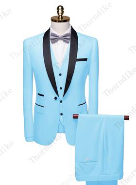 Thorndike 2021 Men Suit Black Collar Suit Male Wedding Groom