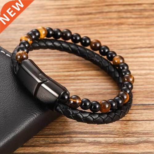 Charm Men Bracelet Rope Stainless Steel Magnetic Natural Sto