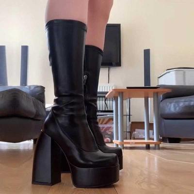 punk style autumn winter boots elastic microfiber shoes woma