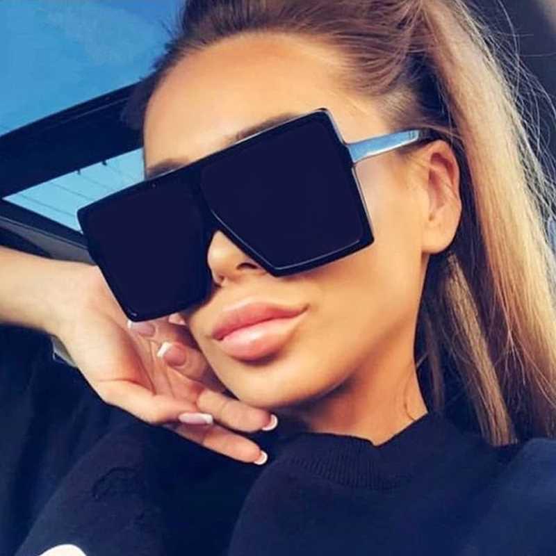 Oversized Shades Sunglasses Woman Black Fashion Square Big F图片