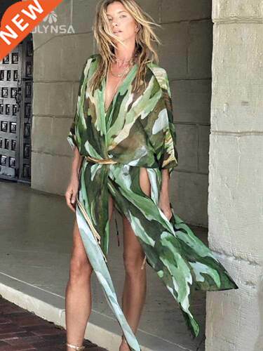 2022 Boho Print Chiffon Tunic Sexy Bathing Suit Cover-ups Pl