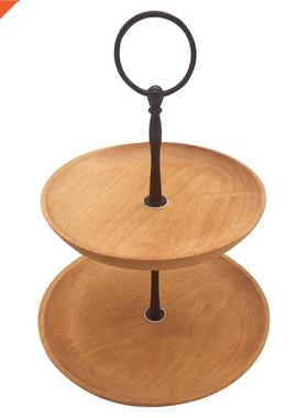 Decoration Wooden Snack Double Layer Bread Round Fruit Tray