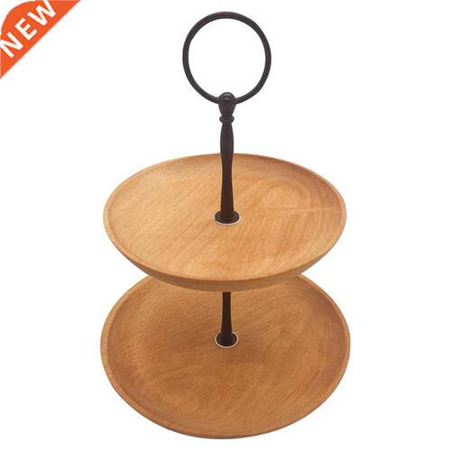 Decoration Wooden Snack Double Layer Bread Round Fruit Tray