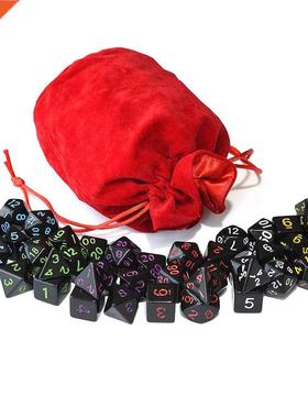 Opaque Black Polyhedral Dice 6 and Drawstring Velvet Pouch