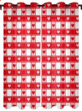 Red Plid Love Hert Window Curtins for Bedroom Home Decor