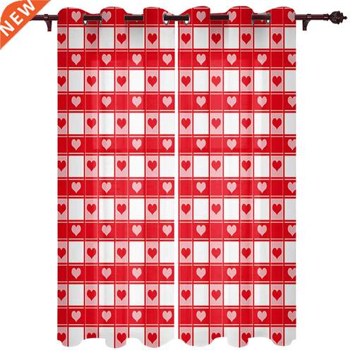 Red Plid Love Hert Window Curtins for Bedroom Home Decor